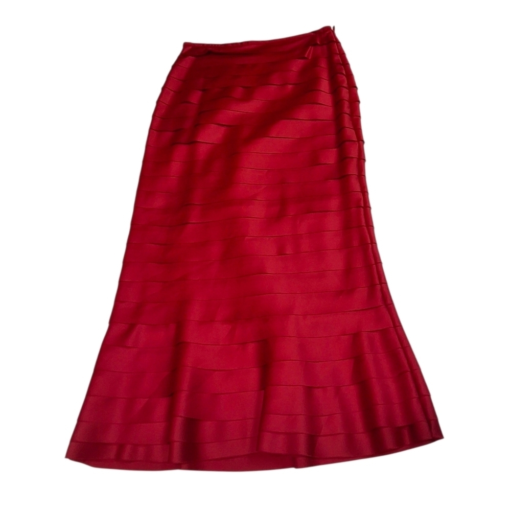 Veronique Young Red Ruffle Tiered Maxi Skirt Vintage Women Size 10